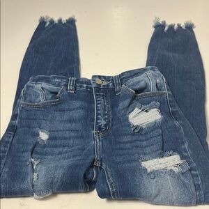 KanCan Sz 25 High Rise Ankle Skinny Raw Hem Distressed Blue Women's Jeans